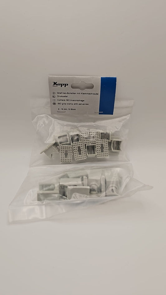 Druck-ISO-Schellen mit M6-Gewinde und Greif-ISO-Schellen mit Klemmschraube