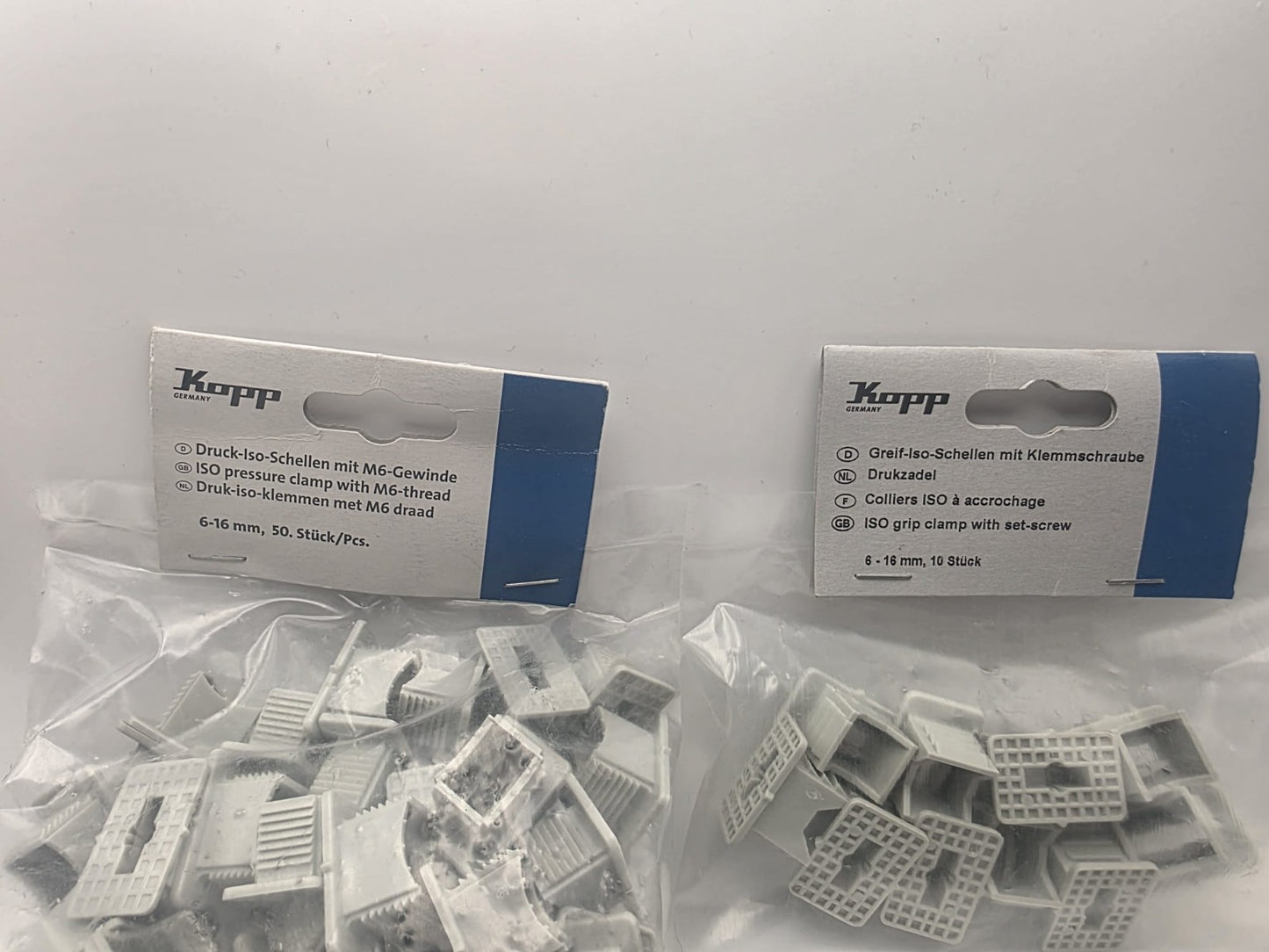 Druck-ISO-Schellen mit M6-Gewinde und Greif-ISO-Schellen mit Klemmschraube