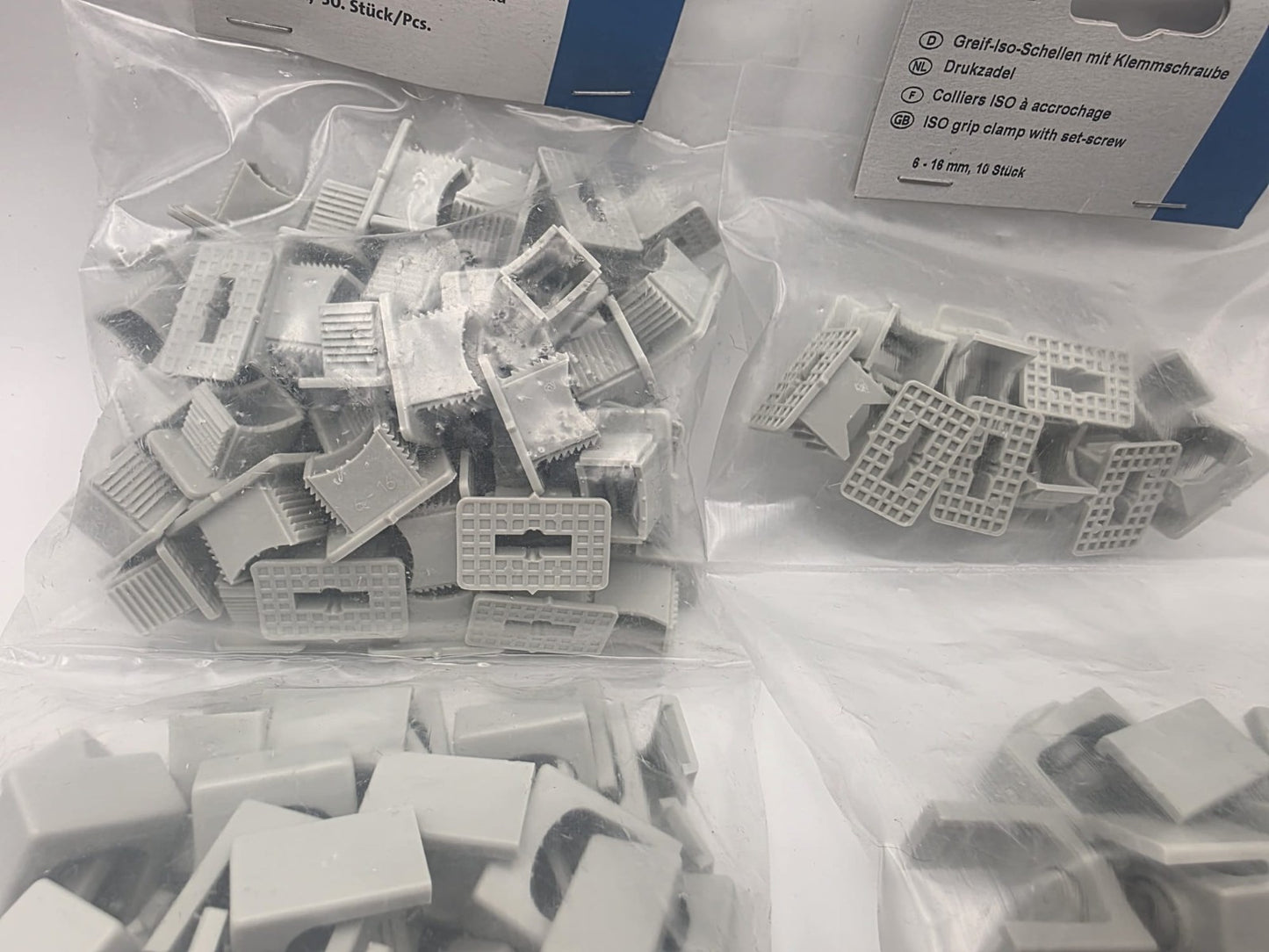 Druck-ISO-Schellen mit M6-Gewinde und Greif-ISO-Schellen mit Klemmschraube