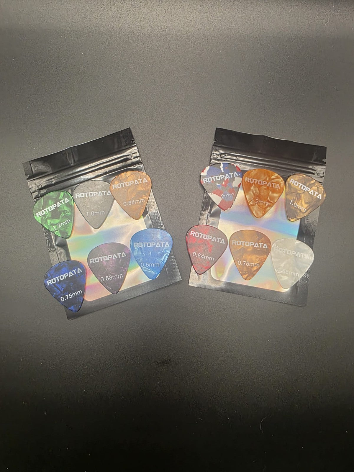 6x Gitarrenplektren Set ROTOPATA 0,5–1,2mm verschiedene Stärken Plektren Picks n